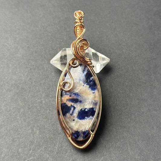 Handmade Sodalite Wire Wrapped Pendant in Copper