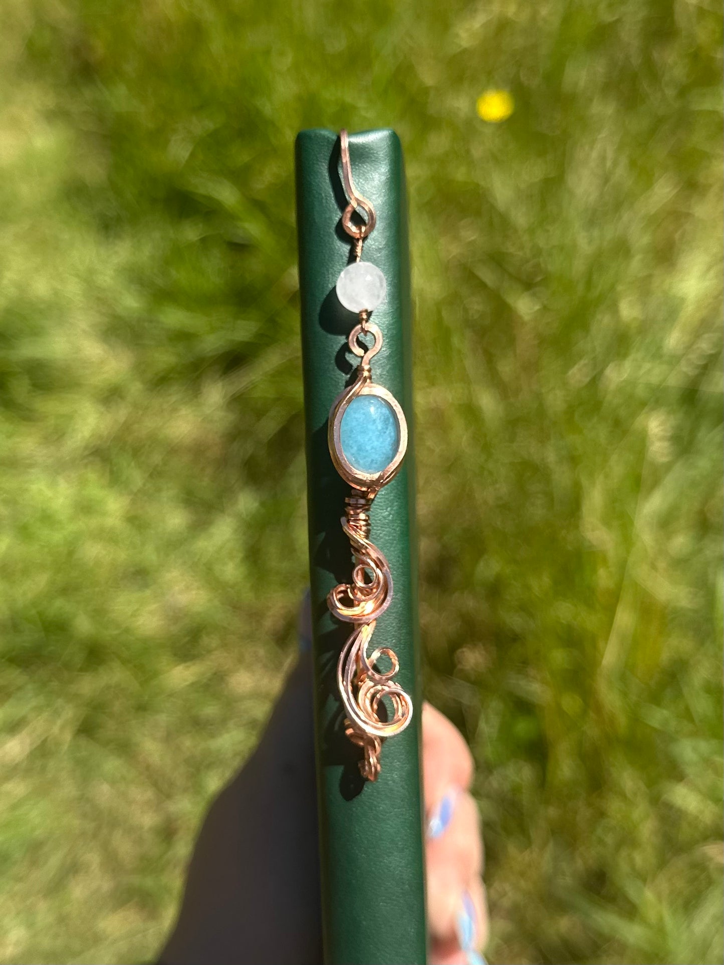 Handmade Apatite Wire Wrapped Copper Bookmark