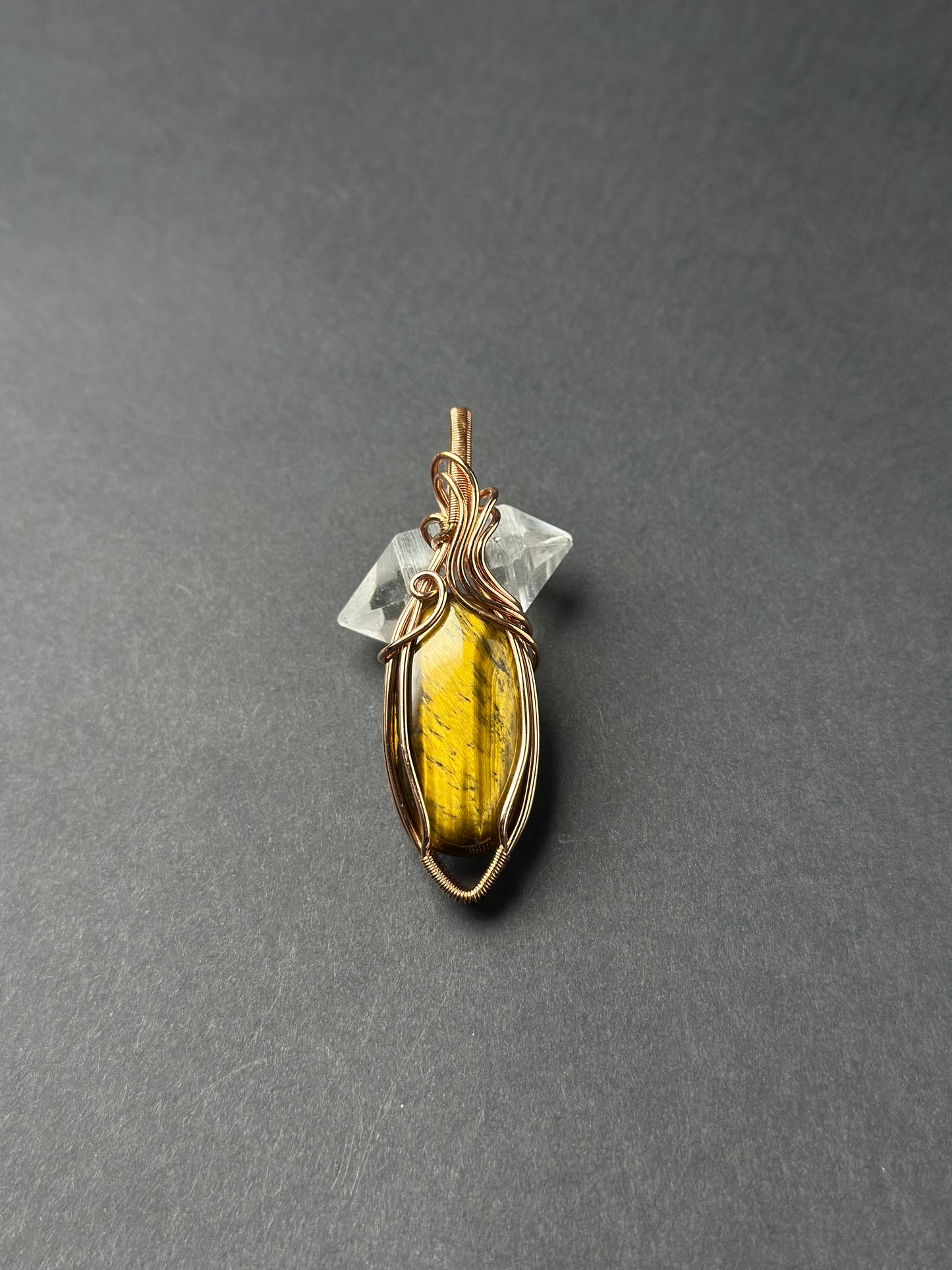 Handmade Tigerseye Wire Wrapped Pendant in Copper