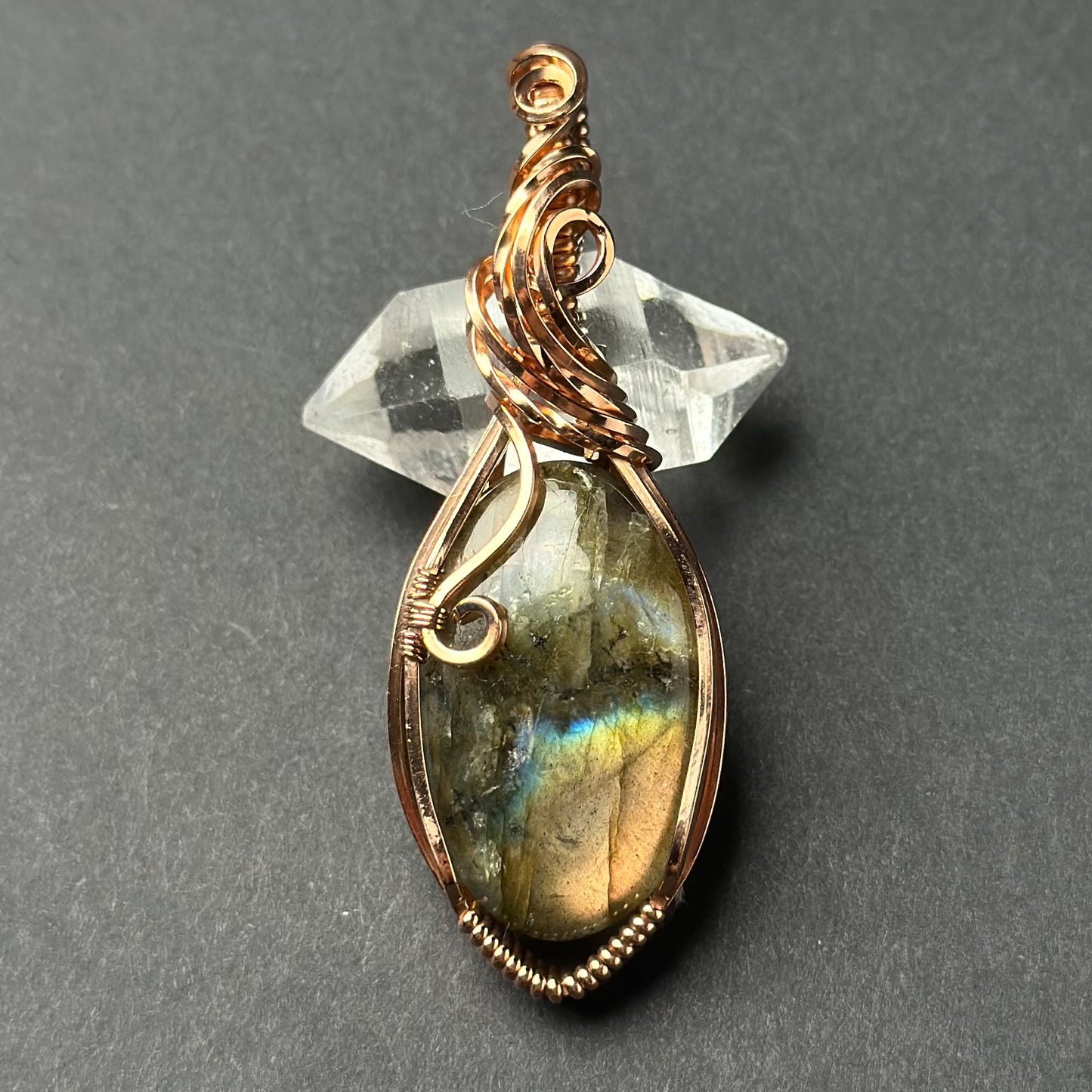 Handmade Labradorite Wire Wrapped Pendant in Copper