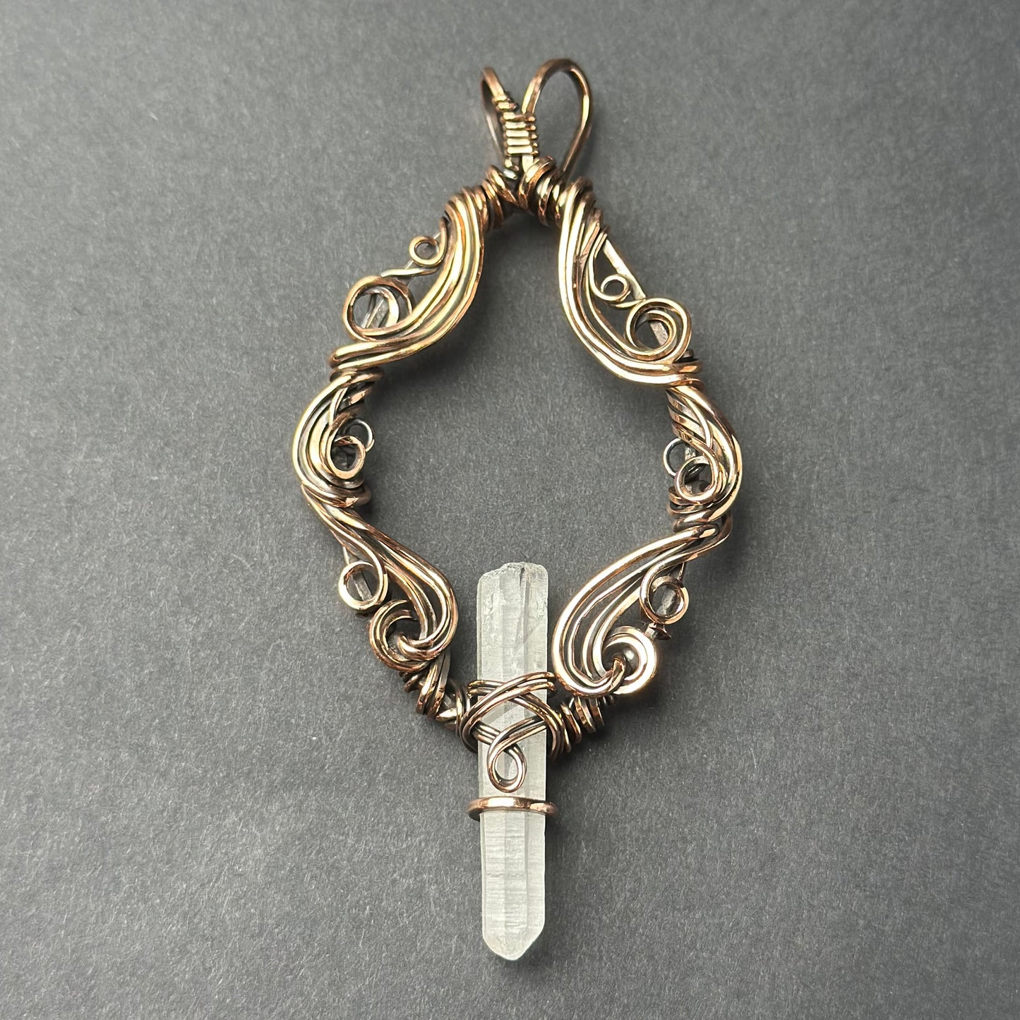 Handmade Quartz Point Wire Wrapped Pendant in Copper