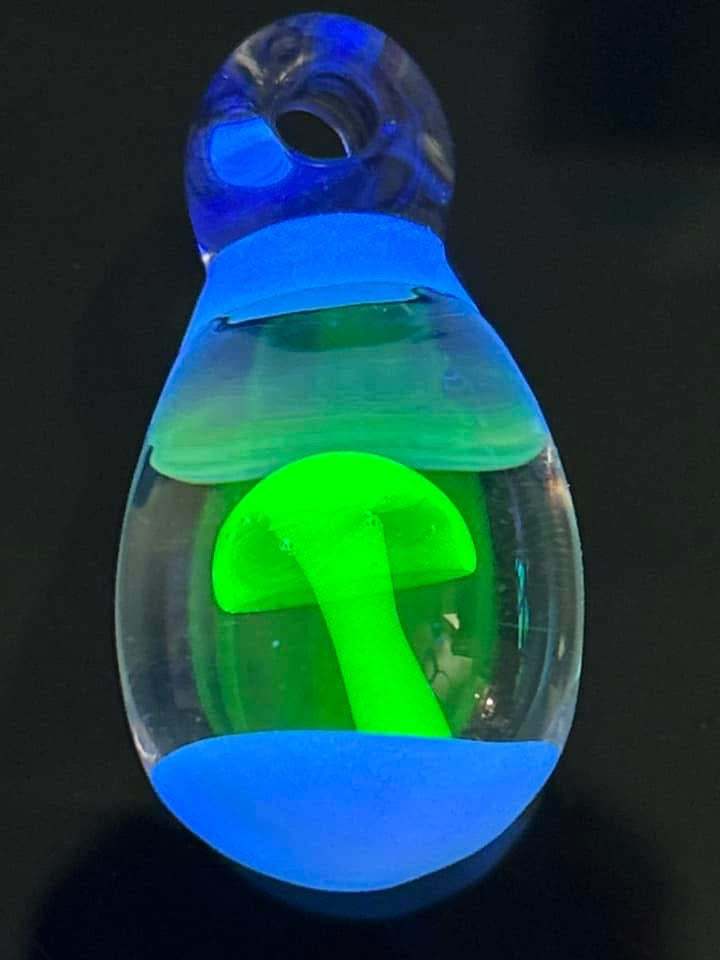 Glow in the Dark Glass Mushroom Pendant