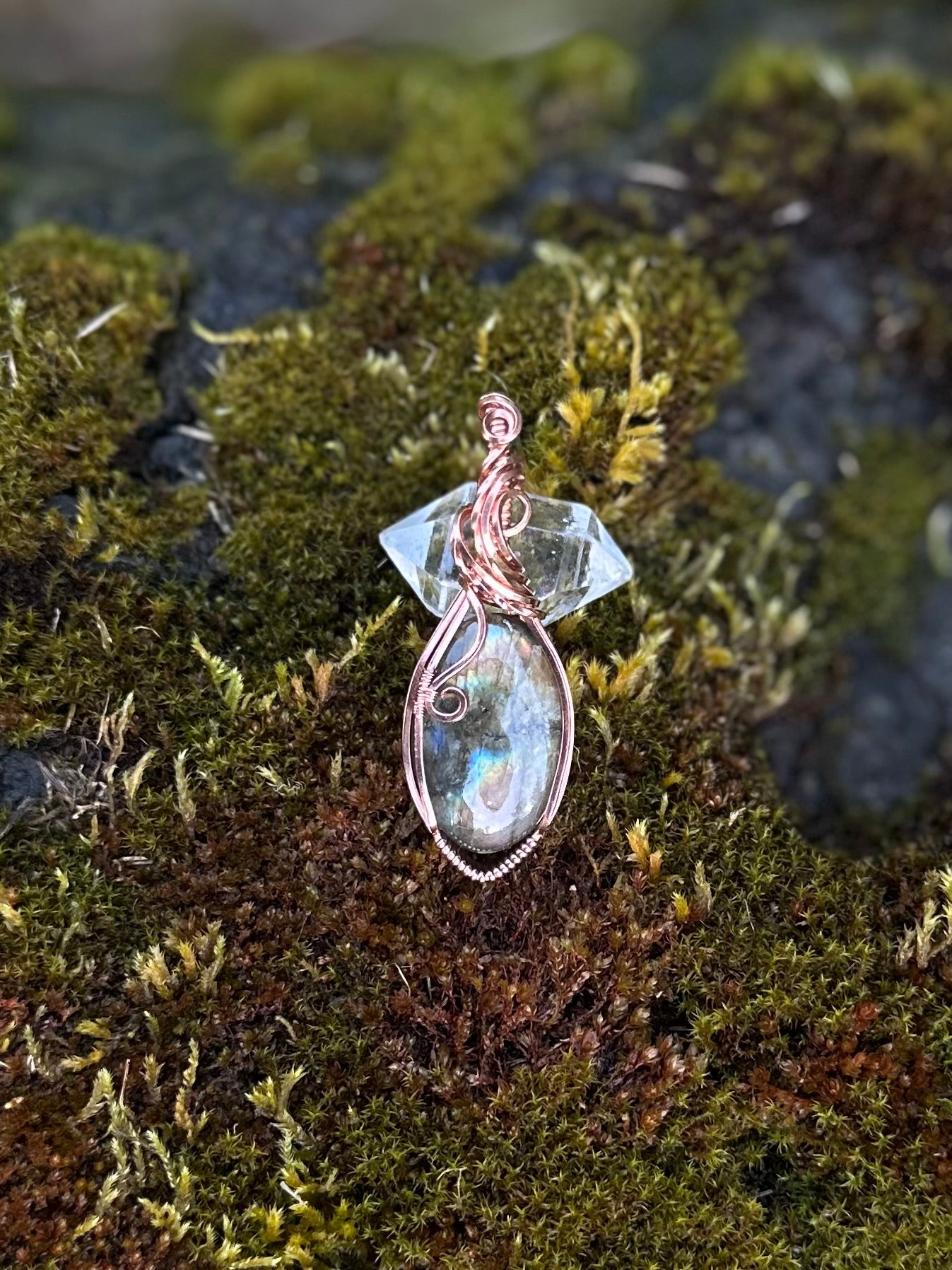 Handmade Labradorite Wire Wrapped Pendant in Copper