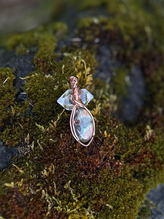 Handmade Labradorite Wire Wrapped Pendant in Copper