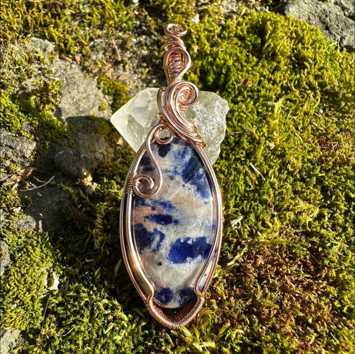 Handmade Sodalite Wire Wrapped Pendant in Copper